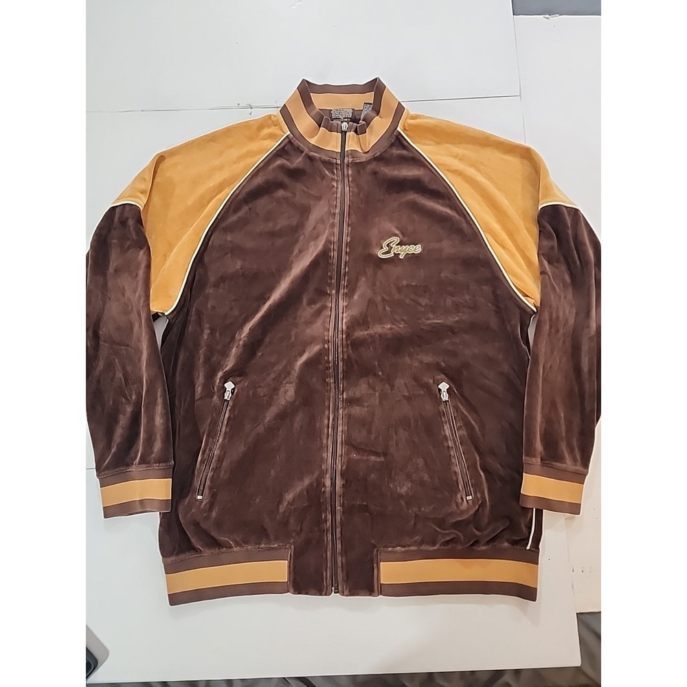 Vintage Enyce Velour Track Jacket Men's XL Brown Gold Striped Y2K Hip Hop